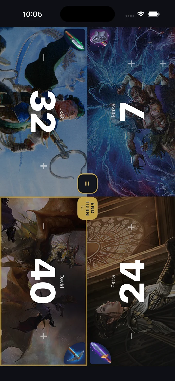 Live Commander game tracker with four players